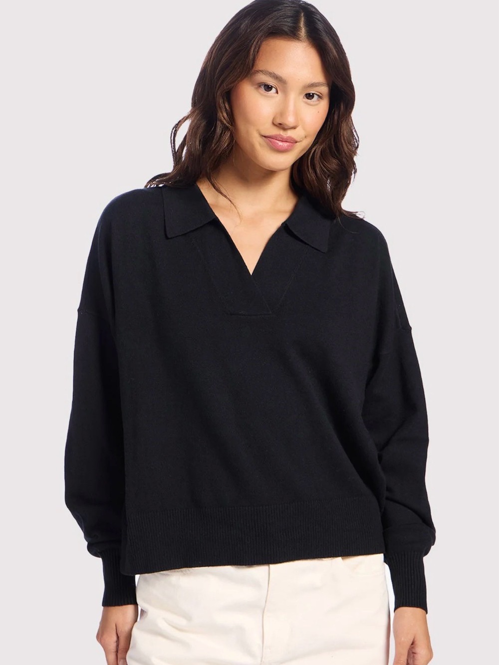 Alex Marie Collared Polo Sweater in Black Size XL